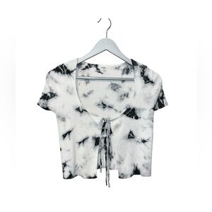 Garage White & Navy Tie-Dye Crop Top – Size Medium